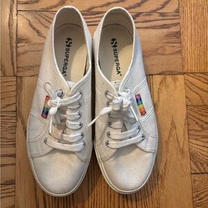 Superga White Platform Sneakers with Rainbow Accents